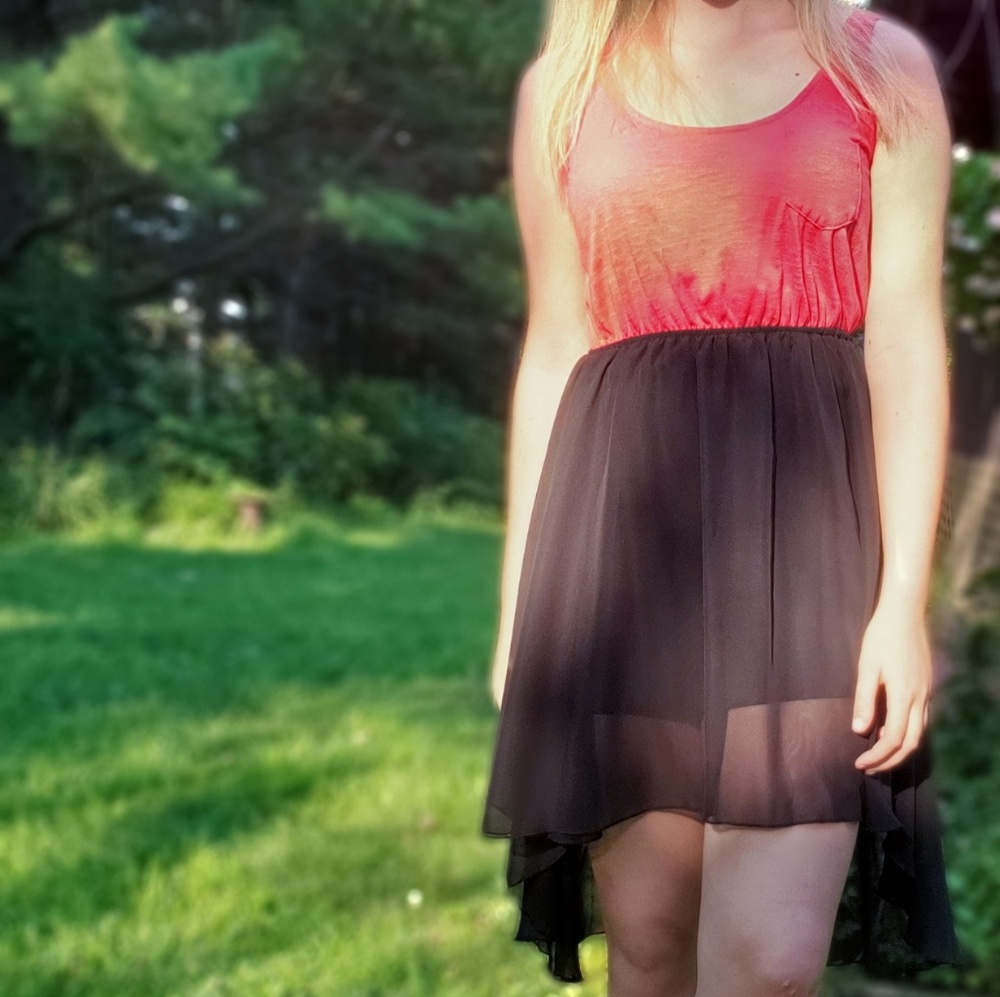 ☆ Coral & black high-low dress ☆